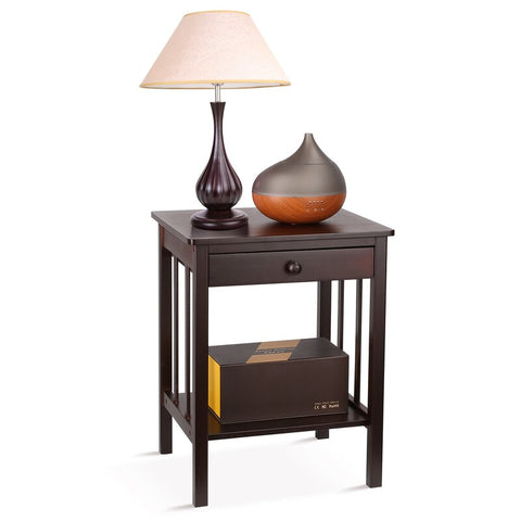 Bedside Table, Solid Wood End Table for Living Room, Office, Children's Room, Dark Brown Finish