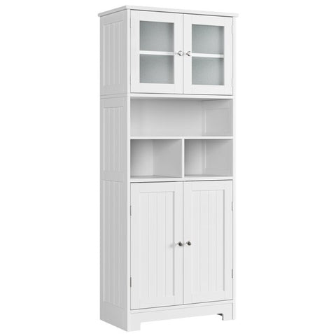 White Linen Cabinet, Tall Bathroom Cabinet with Doors and Adjustable Shelf for Bathroom, Living Room, Kitchen, White
