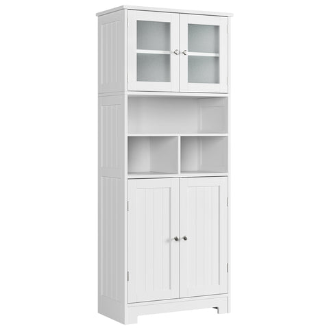 Homfa White Linen Cabinet, 58'' Tall Bathroom Cabinet with Doors and Shelves, Pantry Storage Cabinet with Hutch for Kitchen