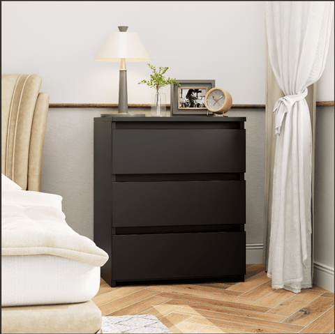 Homfa 3 Drawers Nightstand, Small Sofa Table, Wooden Storage Cabinet for Living Room, Black