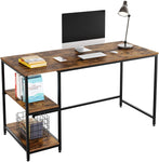 Homfa Computer Desk with 2 Shelves, 55 in Length Study Writing Table, 2-in-1 Large Office Desk with Metal Legs, Adjustable feet, Modern Furniture for Home Office, Study Room-Rustic Brown