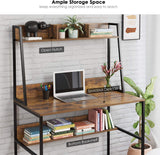 Homfa Computer Desk with Hutch and Bookshelf 39 Inches Writing Study Desk with Shelves Small Spaces Desk with Compact Design Home Office Desk with Stable Metal Frame, Rustic Brown