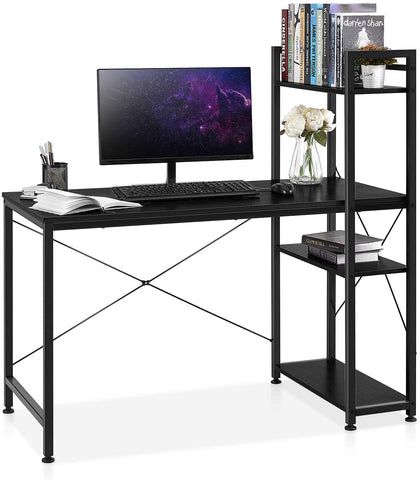 Homfa 47 Inch Computer Desk with Shelves and Bookshelf Compact Desk with Storage Home Office Desk for Small Spaces Steel Frame Wood Desk Easy to Assemble Black