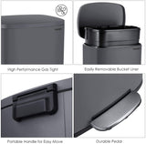 Homfa Kitchen Trash Can, 13.2 Gallon(50L) Stainless Steel Garbage Can with Removable Inner Bucket and Hinged Lids Dual Step Pedal Rubbish Bin Home Office Soft Closure 16.8Lx12.3Wx25.5H inch,Gray
