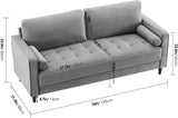 Homfa 77¡± Modern Velvet Sofa, Tufted Upholstered Couch with Solid Wood Legs, Button Tufted Cushions and Cylindrical Pillows, 3-Seat Sofa for Living Room, Bedroom, Office, Apartment, Dorm, Gray