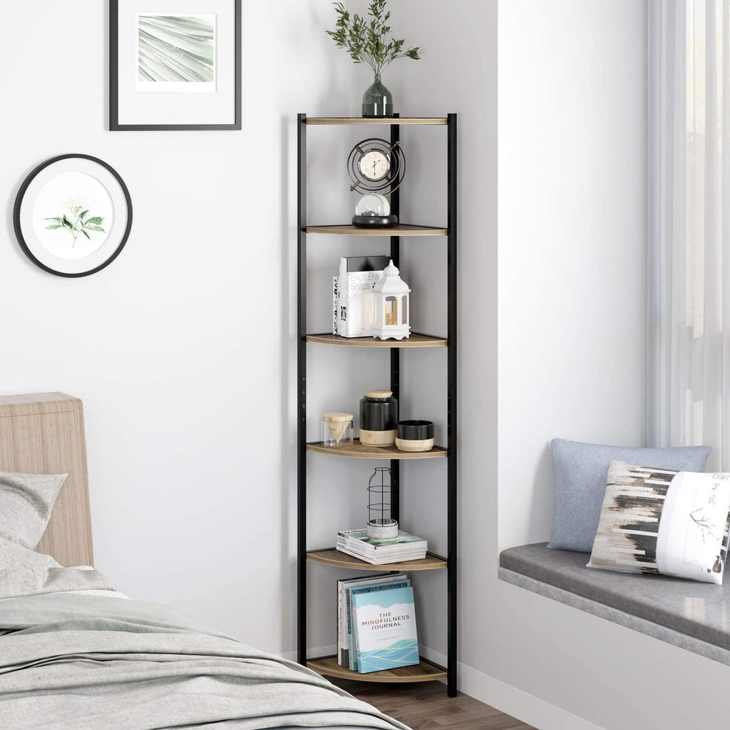 Homfa 6 Tier Corner Shelf, Industrial Corner Bookcase Small Display Ra –  homfafurniture