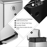 Homfa Bathroom Trash Can 3.2 Gallon(12L), Fingerprint Proof Stainless Steel Rubbish Bin with Removable Inner Bucket and Hinged Lid, Soft-Close Garbage Bin for Bathroom Kitchen Office, Stainless Steel