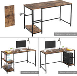Homfa Computer Desk with 2 Shelves, 55 in Length Study Writing Table, 2-in-1 Large Office Desk with Metal Legs, Adjustable feet, Modern Furniture for Home Office, Study Room-Rustic Brown