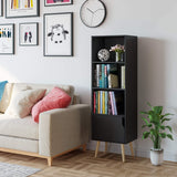 Homfa 4 Tier Floor Cabinet, Free Standing Wooden Display Bookshelf with 4 Legs and 1 Door, Side Corner Storage Cabinet Decor Furniture for Home Office, Black