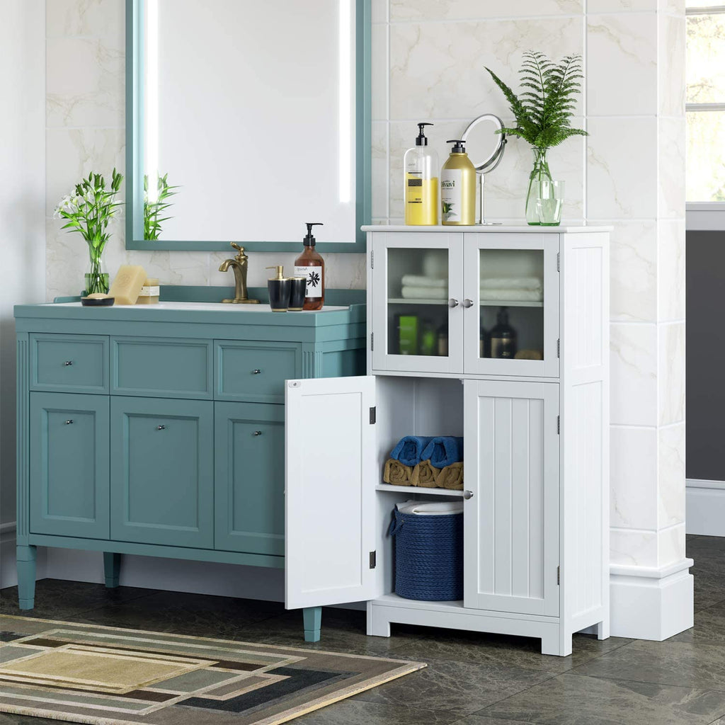 Homfa 4 Drawer Storage Cabinet, Wooden Cupboard Linen Bathroom Cabinet,  White Finish