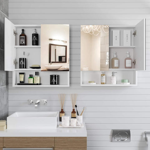 White Wooden Medicine Cabinet Organizer Storage Shelf Doors Bathroom Wall  Mount