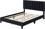 Homfa Queen Size Bed Frame, Adjustable Headboard, 10 Inch Upholstered Platform, Bedstead, Mattress Foundation, Wooden Slats Support, No Box Spring Needed, Easy Assembly - Black