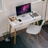 Homfa Writing Computer Desk, Laptop Notebook PC Workstation with 2 Drawers, Simple Study Makeup Vanity Table Modern Furniture for Home Office, White