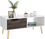 Homfa Coffee Tables for Living Room TV Stand, Wooden Console Table Sofa Side Table 2 Tier with Storage Shelf and 1 Drawer, Modern Furniture for Home Office, White