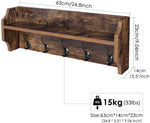 Homfa Wooden Coat Rack Shelf, 24.8L Inch Wall Mounted Rustic Hanging Upper Storage Shelf with 5 Metal Hooks for Entryway, Mudroom, Kitchen, Bathroom (Vintage)