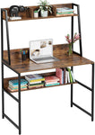 Homfa Computer Desk with Hutch and Bookshelf 39 Inches Writing Study Desk with Shelves Small Spaces Desk with Compact Design Home Office Desk with Stable Metal Frame, Rustic Brown