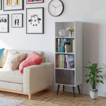 Homfa 4 Tier Floor Cabinet, Free Standing Display Bookshelf with 4 Legs and 1 Door, Side Corner Storage Cabinet Decor Furniture for Home Office, White and Wood Grain