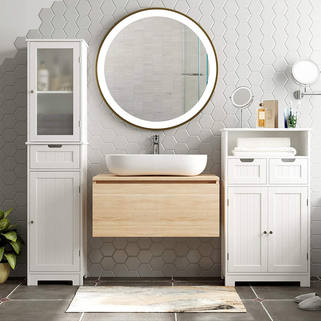 Homfa Bathroom Storage Cabinet with 3 Tier Shelf Drawer Glass?Door, Fl –  homfafurniture