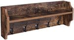 Homfa Wooden Coat Rack Shelf, 24.8L Inch Wall Mounted Rustic Hanging Upper Storage Shelf with 5 Metal Hooks for Entryway, Mudroom, Kitchen, Bathroom (Vintage)