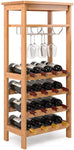 Homfa Bamboo Wine Rack Free Standing Wine Holder Display Shelves with Glass Holder Rack, 16 Bottles Stackable Capacity for Home Kitchen, Natural Color