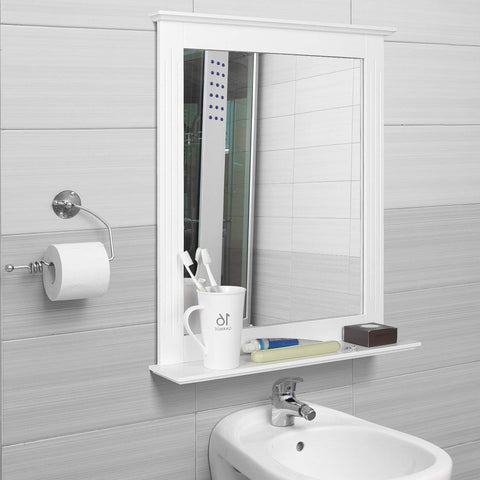 Homfa Wall Mirror with Shelf, Hanging Vanity Mirror for Bathroom, White