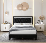 Homfa Queen Size Bed Frame with Adjustable Headboard, Diamond Tufted Upholstered Platform Bed, Black