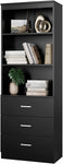 Homfa 71" Wooden Bookcase, Tall Storage Cabinet with 3 Drawers and 3-Tier Open Shelves, Black