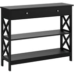 3-Tier Console Table with Drawer, Hallway Entry Table, X Frame Sofa Table for Living Room, Easy Assembly, Black