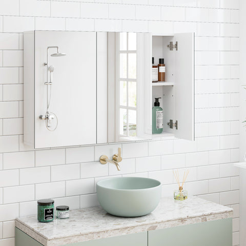 Homfa 3-Door Medicine Cabinet, Wall Mirror Cabinet Storage Organizer with Adjustable Shelves for Bathroom, White