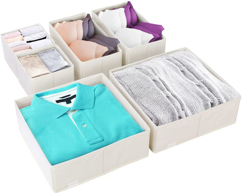 Homfa 6 Pack Foldable Cube, Storage Box Drawer, Fabric Basket for Living Room, Laundry Underwear Rack, Cream Finish