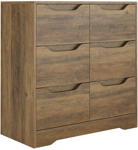 Homfa 6 Drawer Double Dresser, Modern Wood Storage Chest Cabinet for Home Bedroom Living Room, Rustic Brown