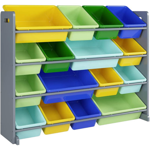 Homfa Kids Toy Organizers and Storage with 16 Multiple Color Plastic Bins Shelf Drawer for Bedroom Playroom, Grey Rack