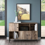 Homfa Wood Cube Bookcase, Modern Accent Storage Cabinet with 3 Doors and Shelves for Living Room,Rustic Brown Finish