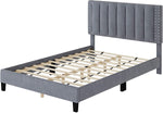 Homfa Full Size Bed Frame, Adjustable Headboard, 10 Inch Upholstered Platform, Bedstead, Mattress Foundation, Wooden Slats Support, No Box Spring Needed, Easy Assembly - Grey