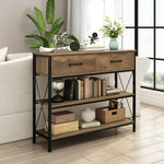 Homfa Console Table with Drawer, 3 Tier Entryway Table with Socket, Rustic Brown