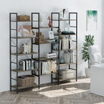 5-Tier Large Bookshelf, Industrial Open Storage Display Organizer, Triple Wide Home Office Furniture, Gray Finish