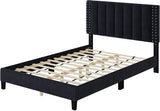 Homfa Full Size Bed Frame, Adjustable Headboard, 10 Inch Upholstered Platform, Bedstead, Mattress Foundation, Wooden Slats Support, No Box Spring Needed, Easy Assembly - Black