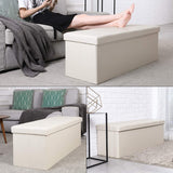 Homfa Large Bedroom Ottoman Bench, Folding Faux Leather Storage Chest with Lid Footrest Padded Seat