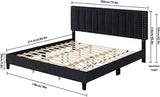 Homfa King Size Bed Frame, Adjustable Headboard, 10 Inch Upholstered Platform, Bedstead, Mattress Foundation, Wooden Slats Support, No Box Spring Needed, Easy Assembly - Black