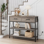 Homfa Console Table with Charging Station, 3 Tier Entryway Table with Drawer, Gray