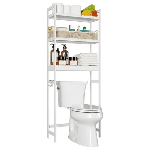 Homfa over the Toilet Storage, 3-tier Bathroom Storage Shelf, Bamboo Toilet Storage Rack Organizer Unit, White Color