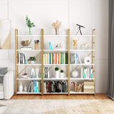 Homfa 5 Tier Bookcase, Modern Bookshelf Storage Organizer, Free Standing Display shelf with Metal Frame, Furniture for Home Office, White and Gold Color