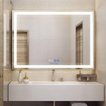 Homfa LED Mirror Vanity 3-Mode Lighted Makeup Mirror with Dimmer Touch Anti-Fog Time Displaying for Bathroom, 31.5"L x 23.6"H