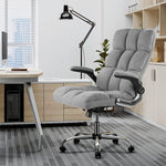 Big & Tall Velvet Linen Office Chair with High Back, Comfortable Computer Chair with Adjustable Tilt Angle and Flip-up Arms, Executive Office Chair with Thick Padding and Ergonomic Design, Grey
