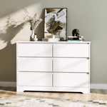 Homfa 6 Drawer Dresser, 47.2'' Wood Storage Side Cabinet for Living Room Bedroom, White