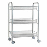 Homfa 3 Tier Storage Trolley Cart for Kitchen Mesh Rack Serving Tray Shelf Rolling Wheel, 17.7" x 10.6" x 24.8", Silver