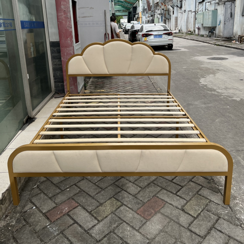 Homfa Metal Bed Frame, Golden Velvet Upholstered Platform Bed Frame with Headboard, No Box Spring Needed, Queen Size