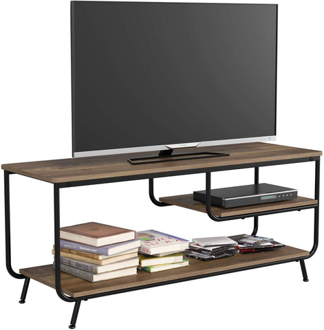 Homfa TV Stand for TVs up to 55 In, Wood Media Console with Storage,  3 Tier Modern Entertainment Center for Living Room, Rustic Brown