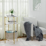 Homfa End Table Sofa Table, Round Side Table with Fabric Storage Pocket for Living Room Bedroom, White + Gold