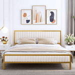 Homfa Full Size Bed with 4 Storage Drawers, Tufted Upholstered Headboard Platform Bed Frame, Beige
